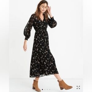 Madewell Georgette Smocked‎ Midi Dress in Backyard Blooms Xs
